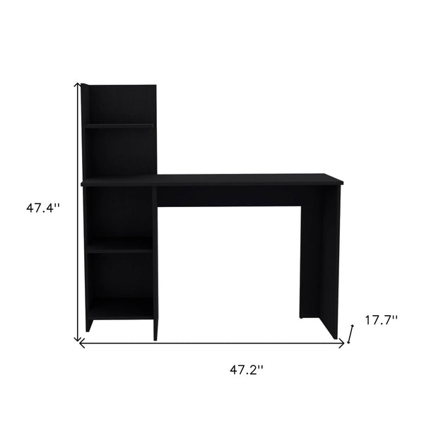 HomeRoots 47" Black Wood Writing Desk - Stylish, Durable Workspace with Open Shelving for Home Office & More! 553550