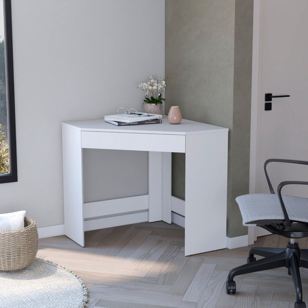 HomeRoots 30" White Wood Corner Computer Desk – Stylish Space-Saving Workstation with Storage Drawer & Modern Design 553552