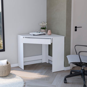 HomeRoots 30" White Wood Corner Computer Desk – Stylish Space-Saving Workstation with Storage Drawer & Modern Design 553552
