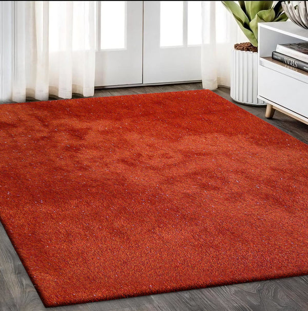 Homeroots 5' X 7' Red Shag Hand Tufted Area Rug  Polyester 553598