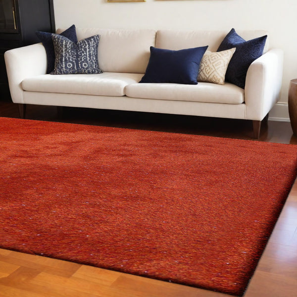 Homeroots 8' X 11' Red Shag Hand Tufted Area Rug  Polyester 553599