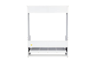 English Elm Queen Murphy Wall Bed with Integrated Desk Gas Strut Lift White Cabinet for Small Spaces White W504S00216