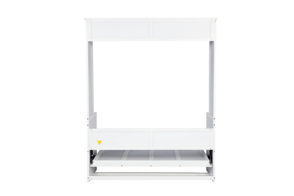 English Elm Queen Murphy Wall Bed with Integrated Desk Gas Strut Lift White Cabinet for Small Spaces White W504S00216