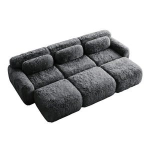 English Elm 3-seater Curved Modular Sectional Plush Upholstered Sofa with Linkable Ottoman for Living Rooms Dark Grey W714S01552
