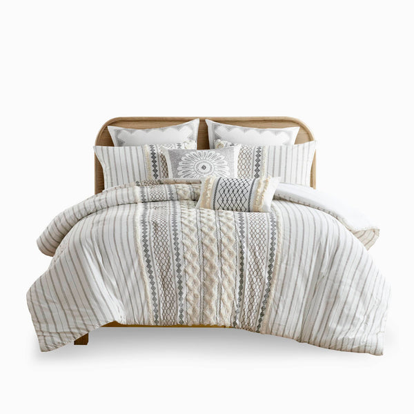 English Elm Cotton Imani Comforter Mini Set with Tufted Chenille Geometric Print, OEKO-TEX Soft King Bedding Ivory 21.65 L x 22.83 W x 9.45 H B035128795