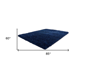 Homeroots 5' X 7' Navy Blue Shag Hand Tufted Area Rug  Polyester 553624