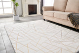 Homeroots 6' X 9' White And Gold Faux Sheepskin Abstract Geometric Machine Tufted Washable Non Skid Area Rug  Faux Fur 553635