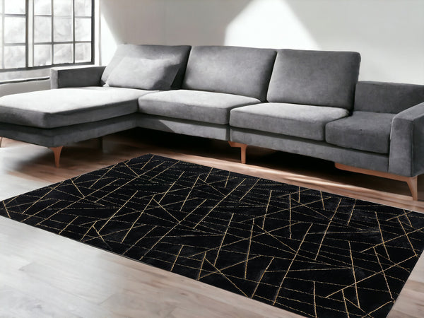 Homeroots 6' X 9' Black And Gold Faux Fur Abstract Shag Non Skid Area Rug  Faux Fur 553637