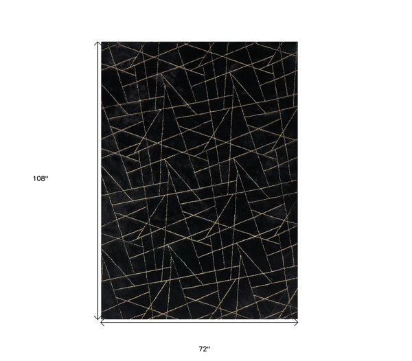 Homeroots 6' X 9' Black And Gold Faux Fur Abstract Shag Non Skid Area Rug  Faux Fur 553637