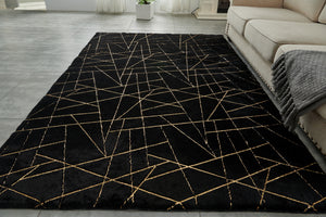 Homeroots 6' X 9' Black And Gold Faux Fur Abstract Shag Non Skid Area Rug  Faux Fur 553637