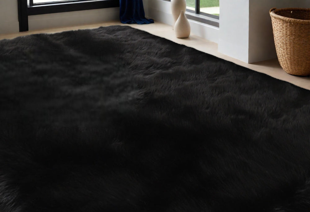 Homeroots 5' X 7' Charcoal Faux Sheepskin Shag Washable Area Rug  Faux Sheepskin 553638
