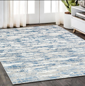 Homeroots 5' X 8' Blue And White Abstract Washable Non Skid Area Rug  Polyester 553651