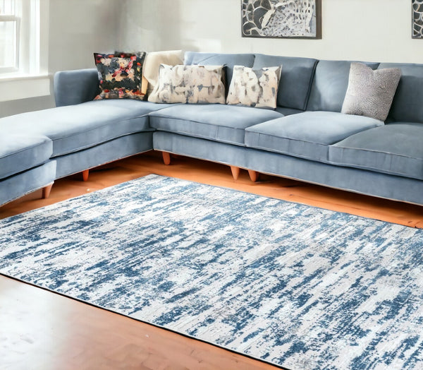 Homeroots 8' X 11' Blue And White Abstract Washable Non Skid Area Rug  Polyester 553652