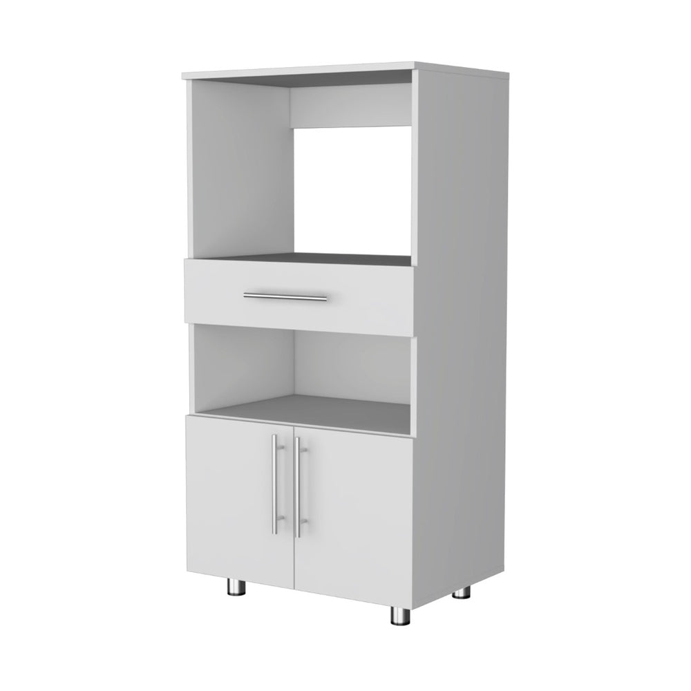 HomeRoots 17" White Wood Pantry Cabinet - Contemporary Storage Solution with 2 Shelves for Any Room Decor 553656