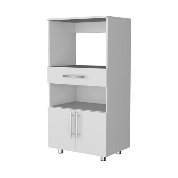 HomeRoots 17" White Wood Pantry Cabinet - Contemporary Storage Solution with 2 Shelves for Any Room Decor 553656