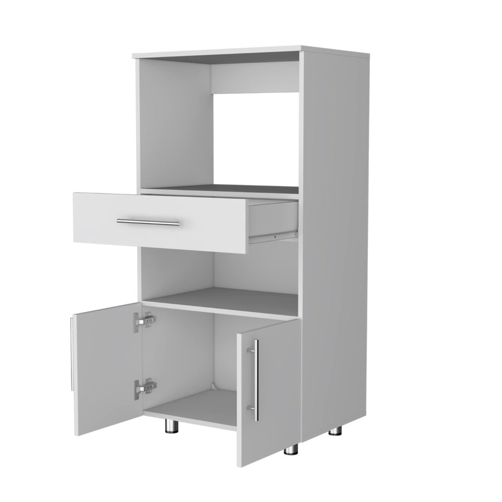 HomeRoots 17" White Wood Pantry Cabinet - Contemporary Storage Solution with 2 Shelves for Any Room Decor 553656