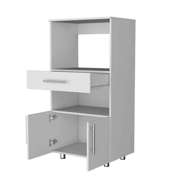 HomeRoots 17" White Wood Pantry Cabinet - Contemporary Storage Solution with 2 Shelves for Any Room Decor 553656