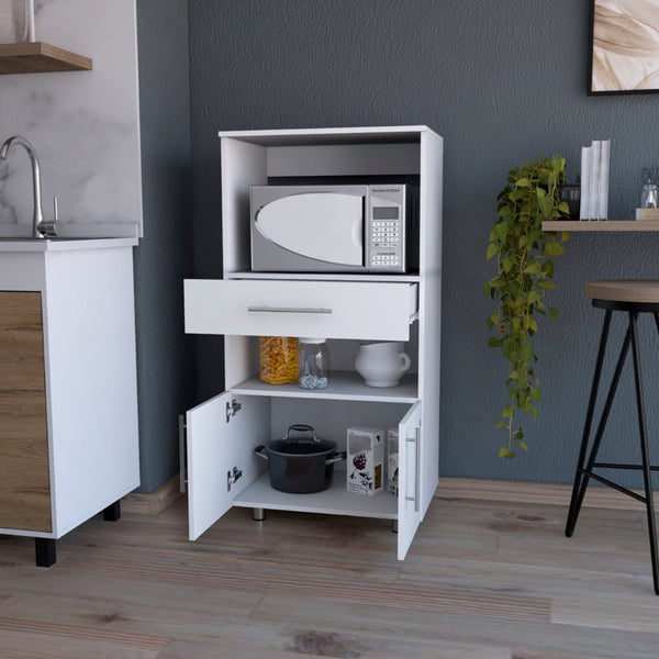 HomeRoots 17" White Wood Pantry Cabinet - Contemporary Storage Solution with 2 Shelves for Any Room Decor 553656
