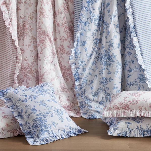 JLA Home Madison Park Essentials - 5 Vintage Coquette Comforter Set with Ruffle Trim, Reversible Stripe, OEKO‑TEX Microfiber for Charming Bedrooms Pink MPE10-1169
