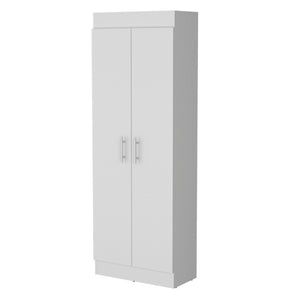 HomeRoots 67" Elegant White Wood Pantry Cabinet with Ample Shelves for Organized Kitchen & Utility Storage Solutions 553657