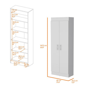 HomeRoots 67" Elegant White Wood Pantry Cabinet with Ample Shelves for Organized Kitchen & Utility Storage Solutions 553657