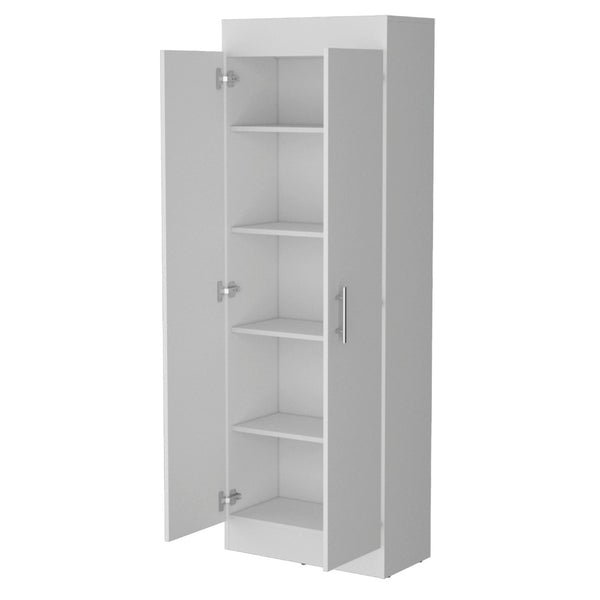 HomeRoots 67" Elegant White Wood Pantry Cabinet with Ample Shelves for Organized Kitchen & Utility Storage Solutions 553657