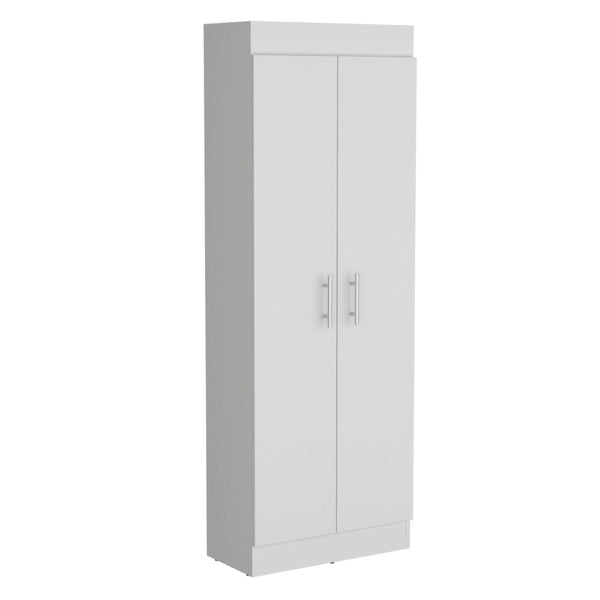 HomeRoots 67" Elegant White Wood Pantry Cabinet with Ample Shelves for Organized Kitchen & Utility Storage Solutions 553657