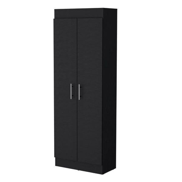 HomeRoots 67" Black Wood Pantry - Stylish Storage Solution with 5 Shelves for Kitchen, Laundry, or Garage Use 553658