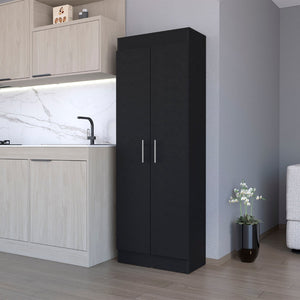 HomeRoots 67" Black Wood Pantry - Stylish Storage Solution with 5 Shelves for Kitchen, Laundry, or Garage Use 553658