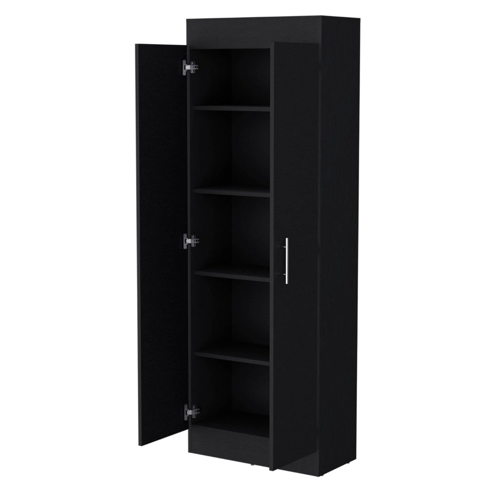 HomeRoots 67" Black Wood Pantry - Stylish Storage Solution with 5 Shelves for Kitchen, Laundry, or Garage Use 553658