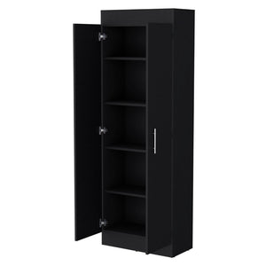 HomeRoots 67" Black Wood Pantry - Stylish Storage Solution with 5 Shelves for Kitchen, Laundry, or Garage Use 553658