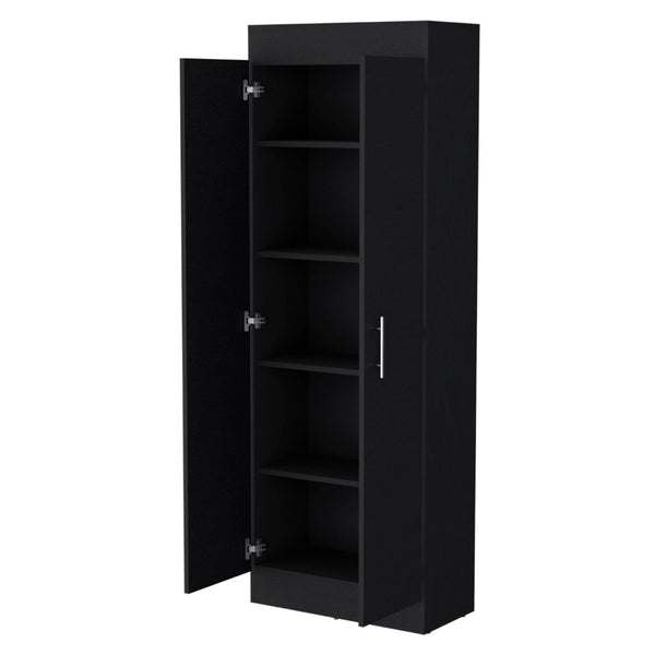 HomeRoots 67" Black Wood Pantry - Stylish Storage Solution with 5 Shelves for Kitchen, Laundry, or Garage Use 553658