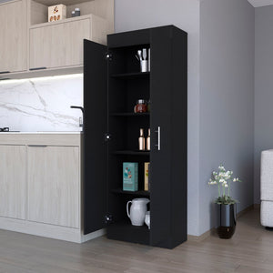 HomeRoots 67" Black Wood Pantry - Stylish Storage Solution with 5 Shelves for Kitchen, Laundry, or Garage Use 553658