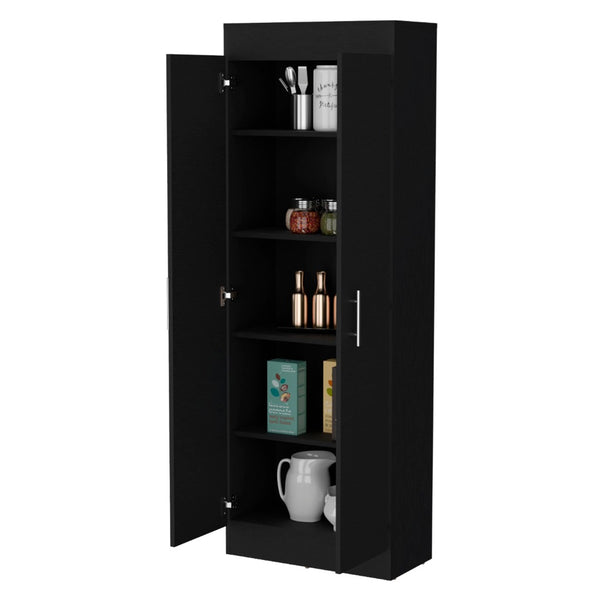 HomeRoots 67" Black Wood Pantry - Stylish Storage Solution with 5 Shelves for Kitchen, Laundry, or Garage Use 553658