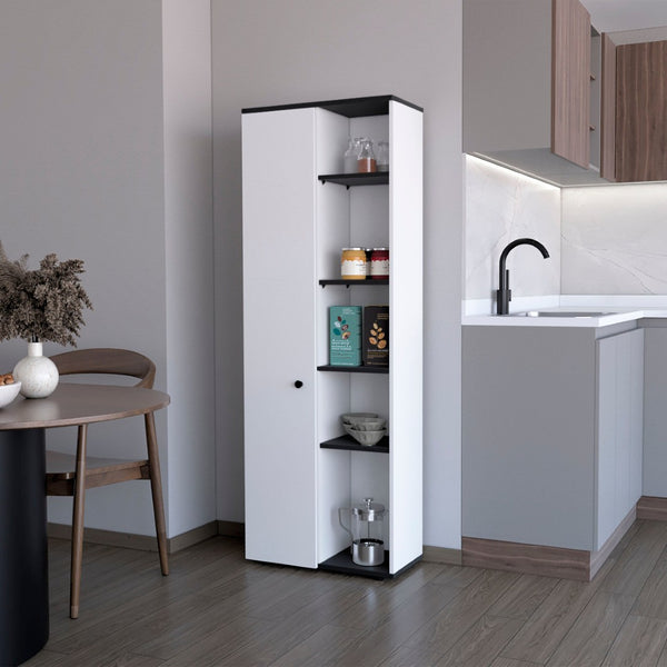 HomeRoots 67" Contemporary Black and White Pantry Cabinet - Stylish Vertical Storage for Any Space! 553659