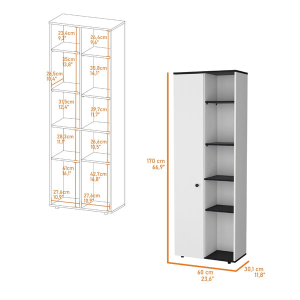 HomeRoots 67" Contemporary Black and White Pantry Cabinet - Stylish Vertical Storage for Any Space! 553659