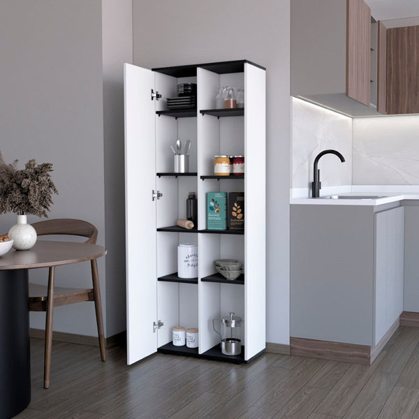 HomeRoots 67" Contemporary Black and White Pantry Cabinet - Stylish Vertical Storage for Any Space! 553659