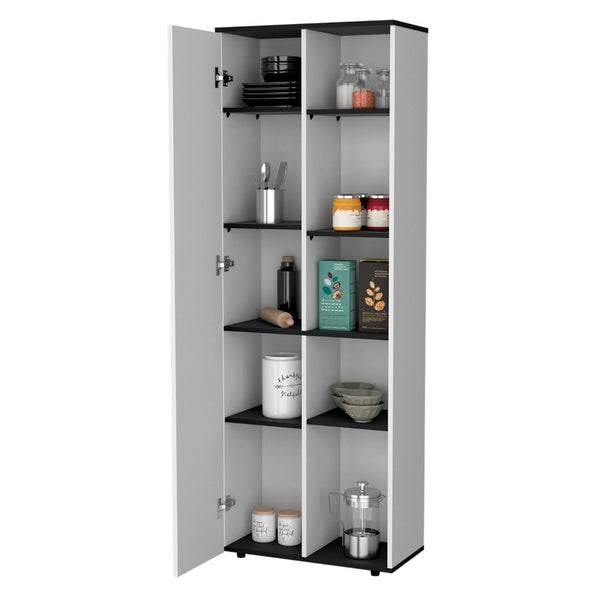 HomeRoots 67" Contemporary Black and White Pantry Cabinet - Stylish Vertical Storage for Any Space! 553659