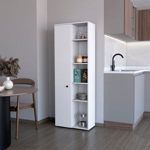 HomeRoots 67" Contemporary White Wood Pantry Cabinet - Stylish Storage Solution for Narrow Spaces & Organizing 553660