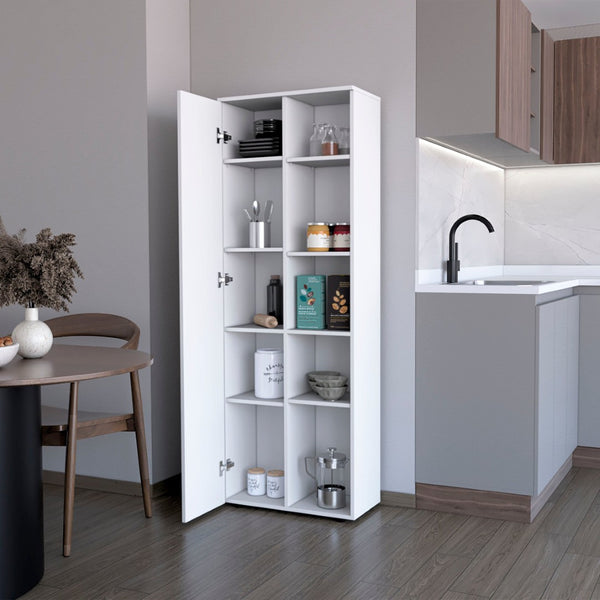 HomeRoots 67" Contemporary White Wood Pantry Cabinet - Stylish Storage Solution for Narrow Spaces & Organizing 553660