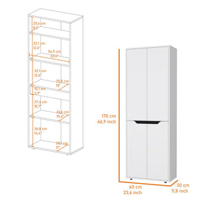 HomeRoots 67" Stylish Black and White Pantry Cabinet - Versatile Storage Solution for Kitchen, Office & More 553661