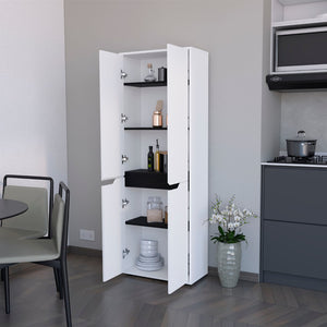 HomeRoots 67" Stylish Black and White Pantry Cabinet - Versatile Storage Solution for Kitchen, Office & More 553661