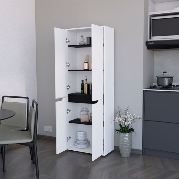 HomeRoots 67" Stylish Black and White Pantry Cabinet - Versatile Storage Solution for Kitchen, Office & More 553661