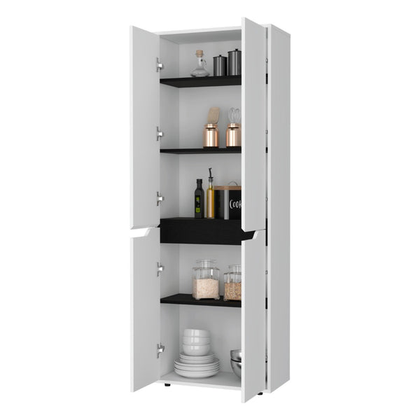 HomeRoots 67" Stylish Black and White Pantry Cabinet - Versatile Storage Solution for Kitchen, Office & More 553661