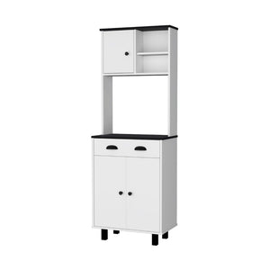 HomeRoots 67" Stylish Black and White Pantry Cabinet with Five Shelves for Modern Kitchen or Home Storage Solutions 553662