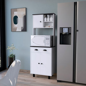 HomeRoots 67" Stylish Black and White Pantry Cabinet with Five Shelves for Modern Kitchen or Home Storage Solutions 553662