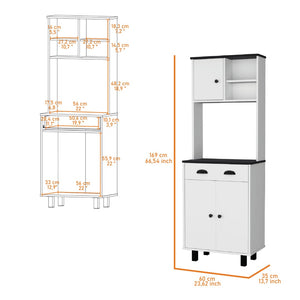 HomeRoots 67" Stylish Black and White Pantry Cabinet with Five Shelves for Modern Kitchen or Home Storage Solutions 553662