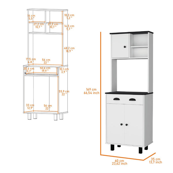 HomeRoots 67" Stylish Black and White Pantry Cabinet with Five Shelves for Modern Kitchen or Home Storage Solutions 553662
