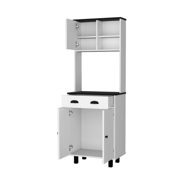 HomeRoots 67" Stylish Black and White Pantry Cabinet with Five Shelves for Modern Kitchen or Home Storage Solutions 553662