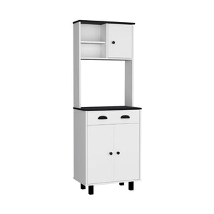 HomeRoots 67" Stylish Black and White Pantry Cabinet with Five Shelves for Modern Kitchen or Home Storage Solutions 553662
